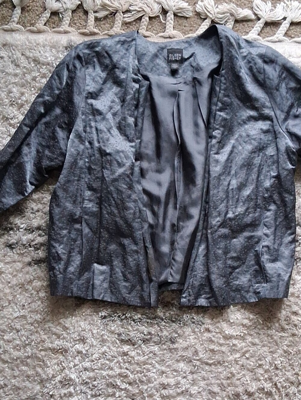 Eileen Fisher Slate Gray Open-Front Blazer L